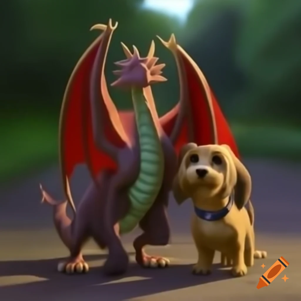 Dragoness walking with a dog