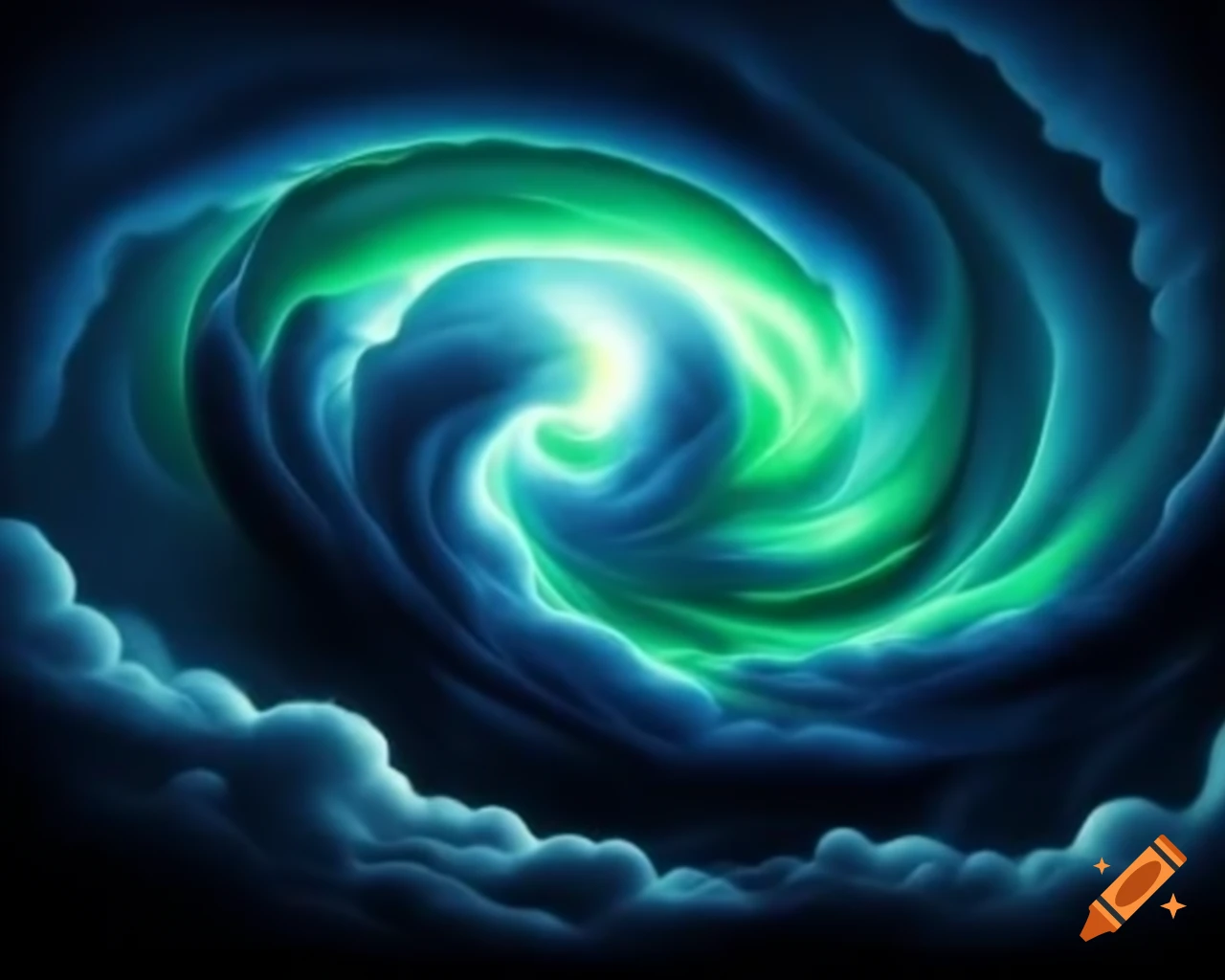Aurora Borealis creating a swirling display of green and blue in the night sky