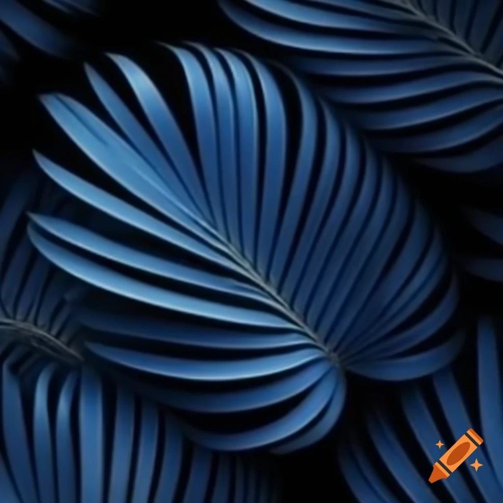 Blue palm leaves on black background