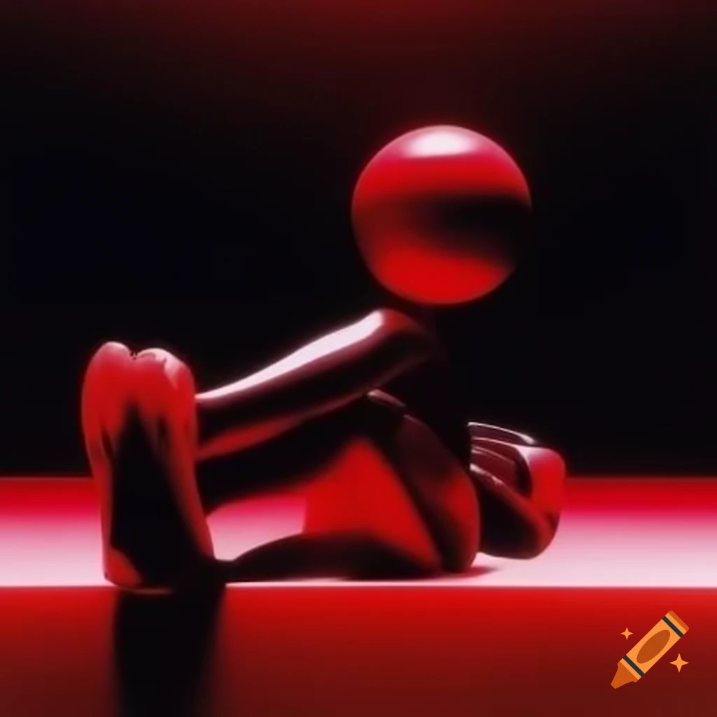 Pop surrealism photography featuring red glass statue from the 2000s