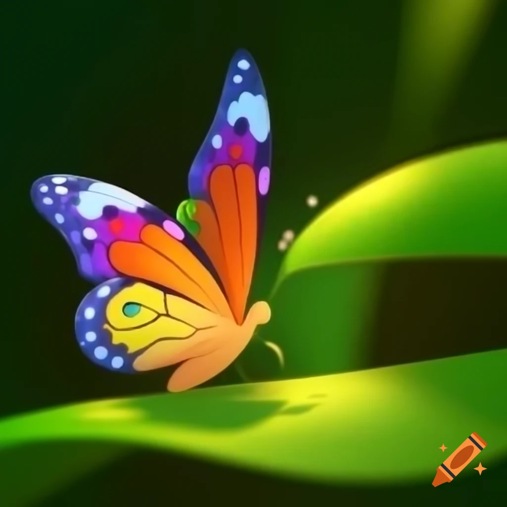 Animated colorful butterfly emerging from cocoon