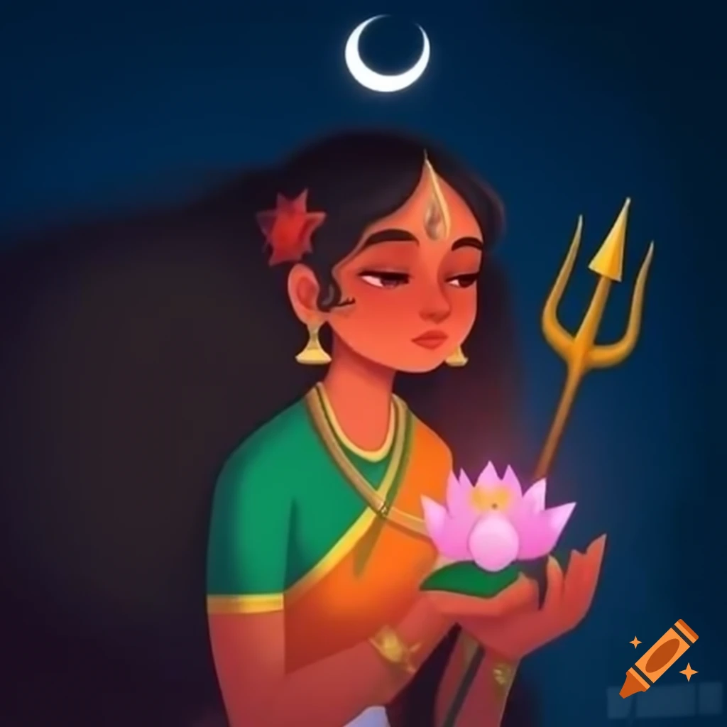 Deity with half moon on forehead, holding lotus and trident, riding bull Nandi