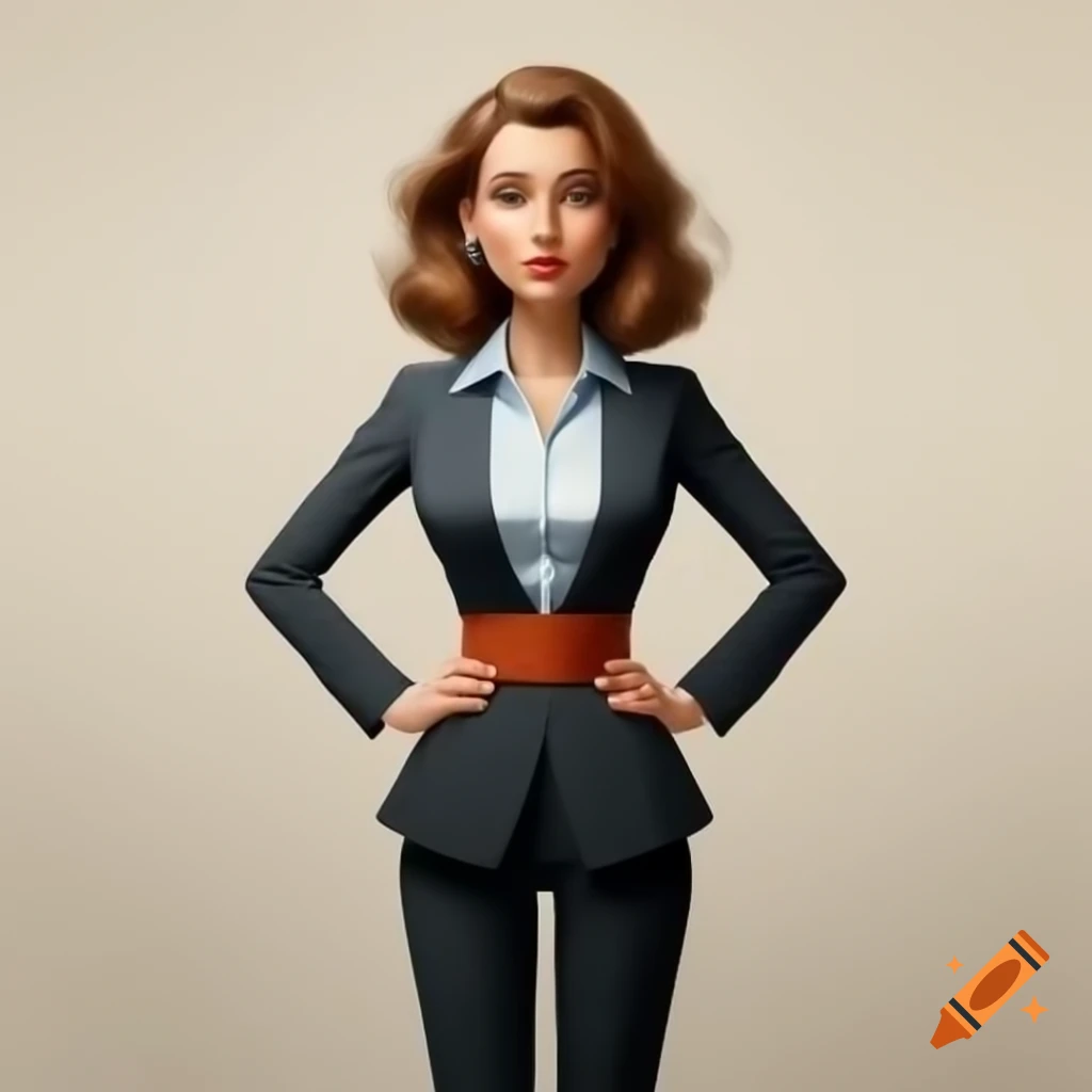 Woman in business suit against blank background, realistic cartoon style