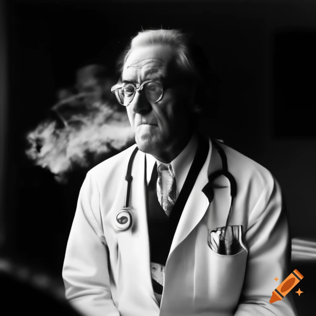 Doctor smoking a cigarette