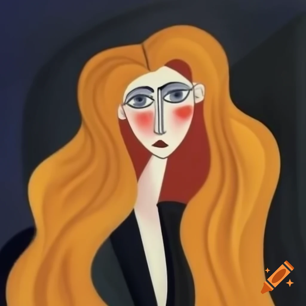 Abstract portrait of a woman with long blonde hair in Picasso style