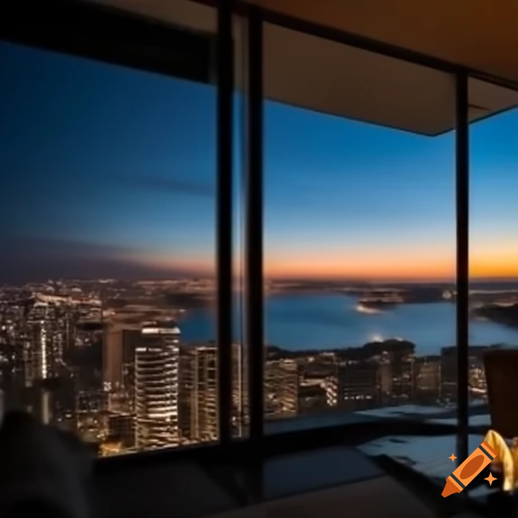 Seattle dawn view and Hong Kong Victoria Harbour night skyline from modern apartment