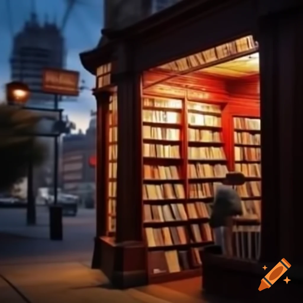 Bookstore silhouette against sunset sky