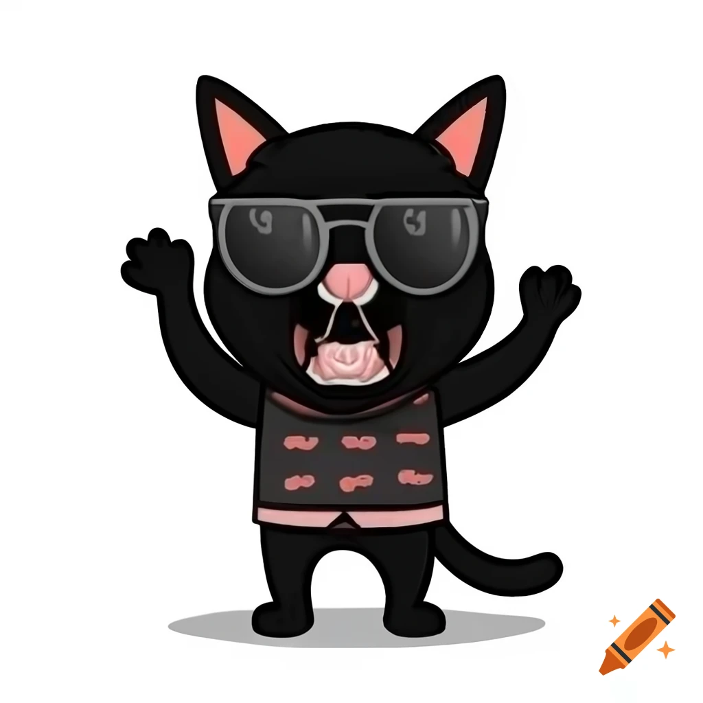 Cartoon art of black cat in sunglasses and pajamas