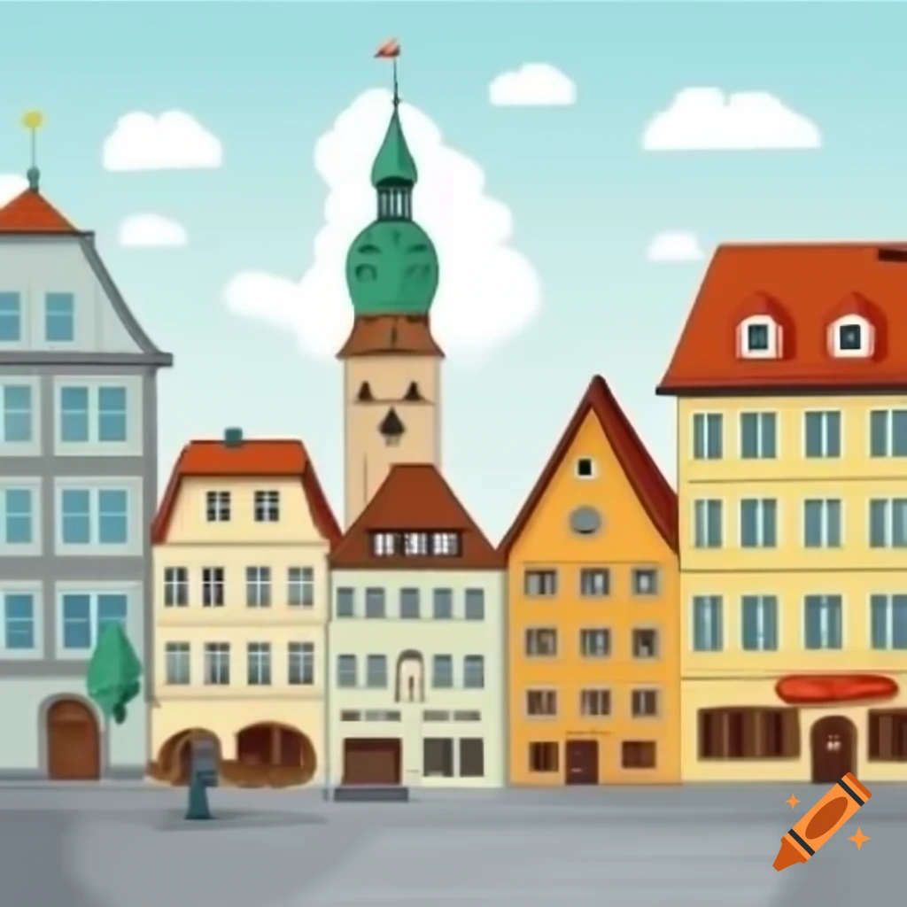 Cartoon art depicting the city of Augsburg