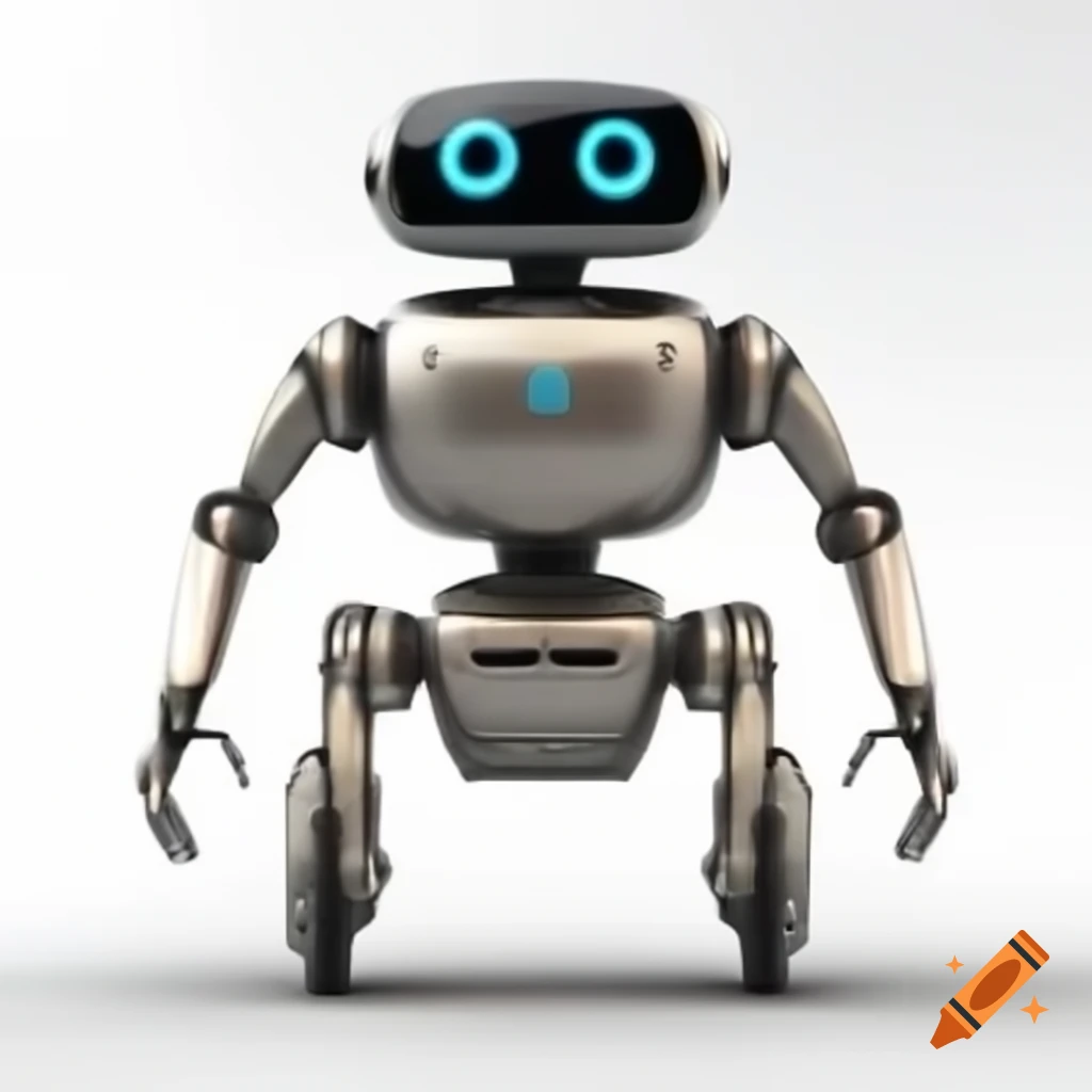 Everyday companion robot with slender metallic body and wheeled legs