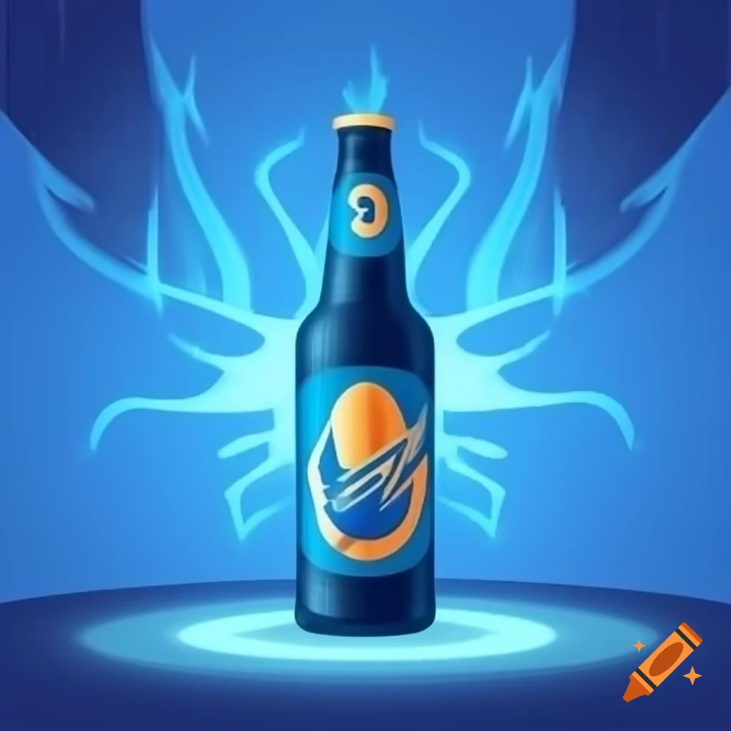 Futuristic illustration of blue electric ale beer bottle
