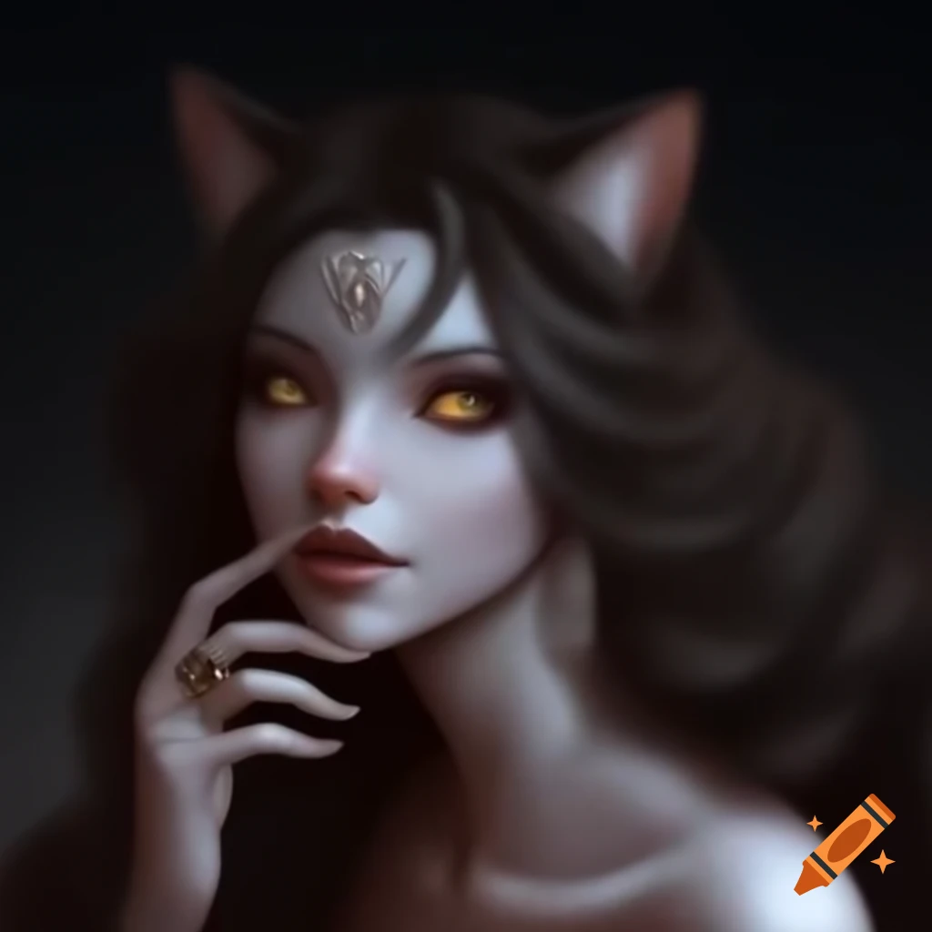 Anthropomorphic woman with feline features posing gracefully