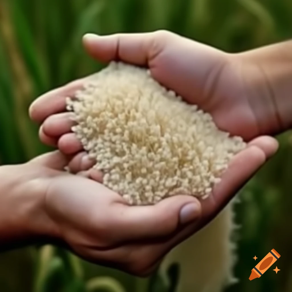 Hands carrying rice in opposite directions