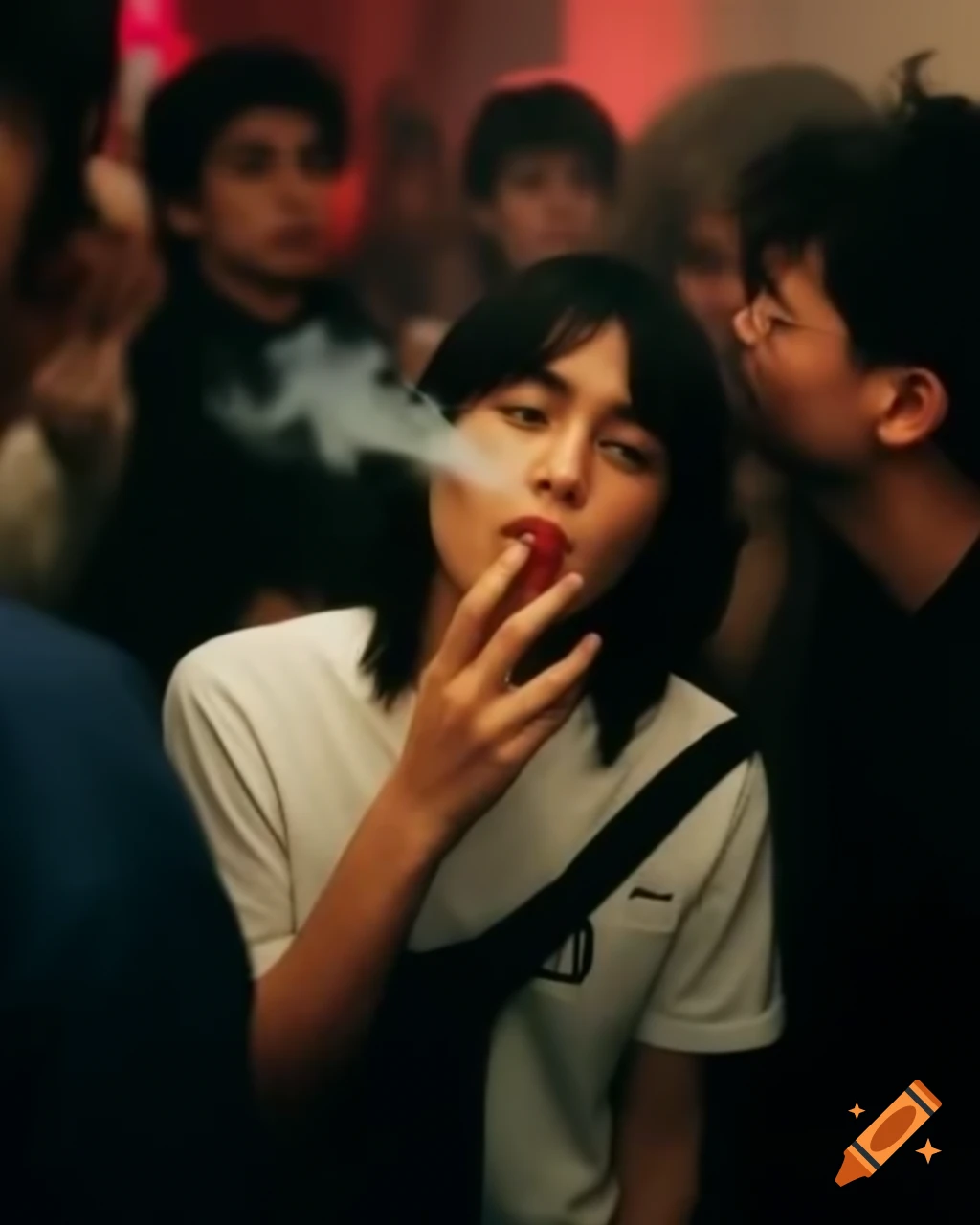 Student enjoying a smoke at a lively party