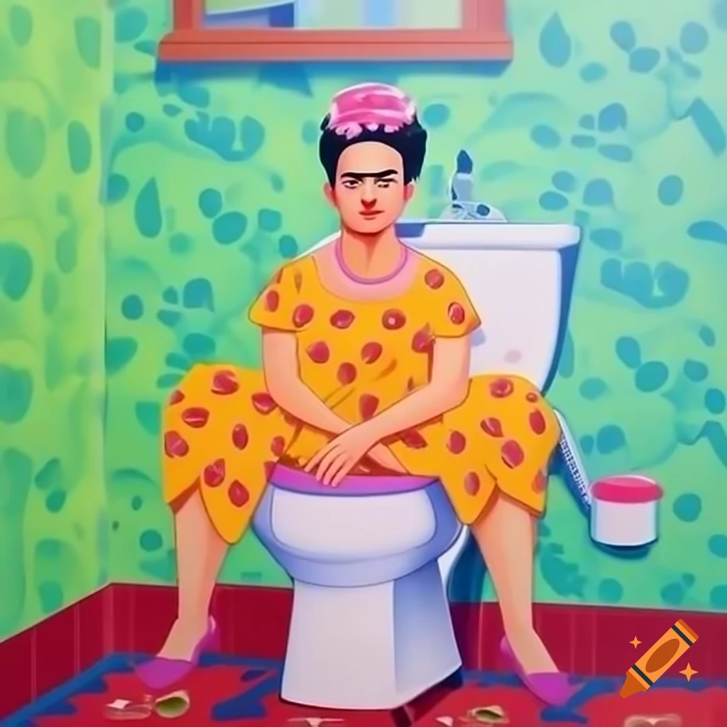Friendly smiling Frida Kahlo surrounded by flowers in green, pink, and lilac colors