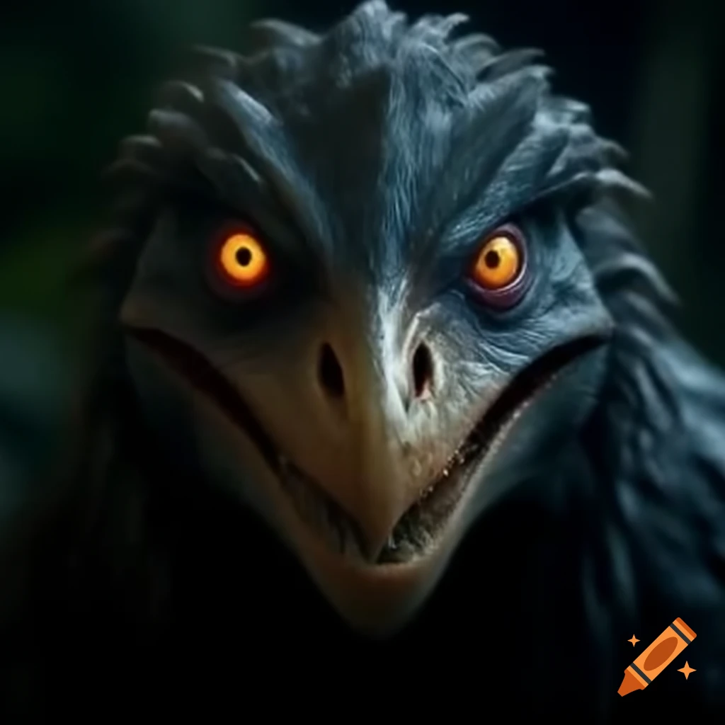Eldritch horror depiction of prehistoric terror bird with menacing smile