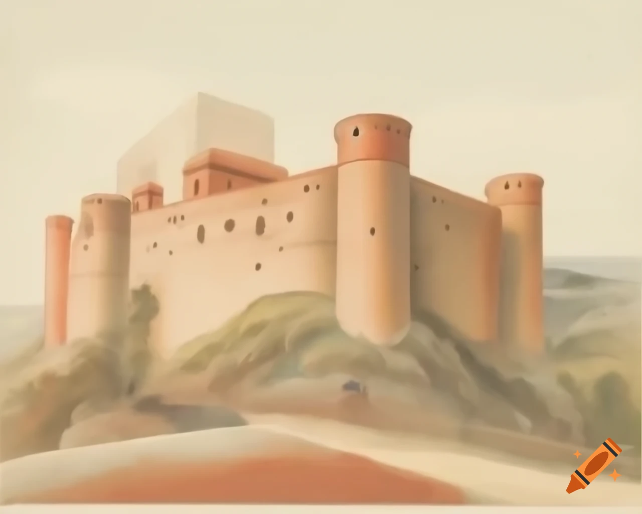 Antique drawing of Fort Saint Nicolas from early 1800s