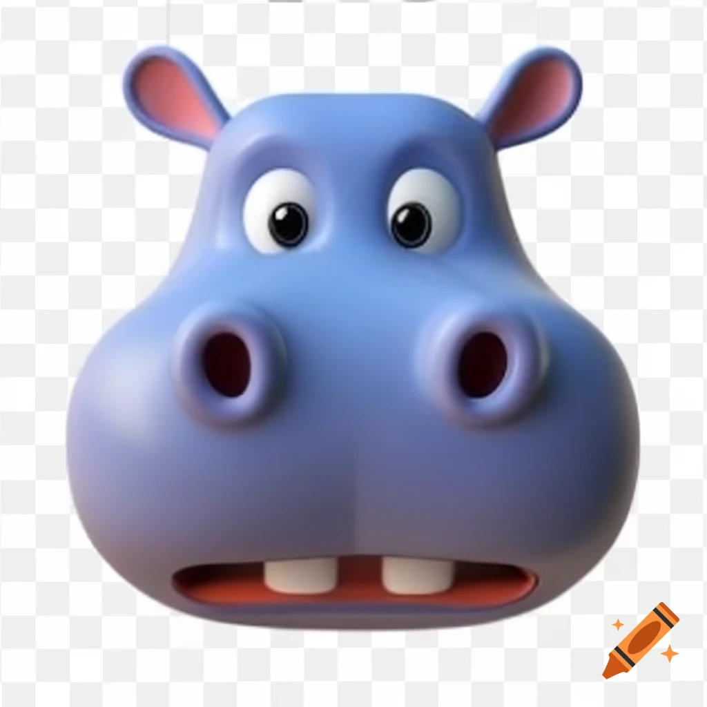 3d cartoon head of a hippo in png format on craiyon