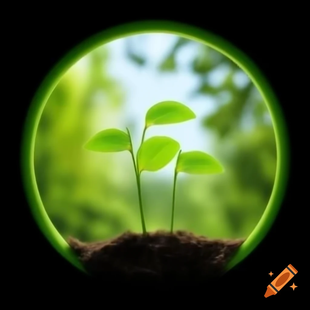 Circle background featuring clear beautiful green leafy sprouts