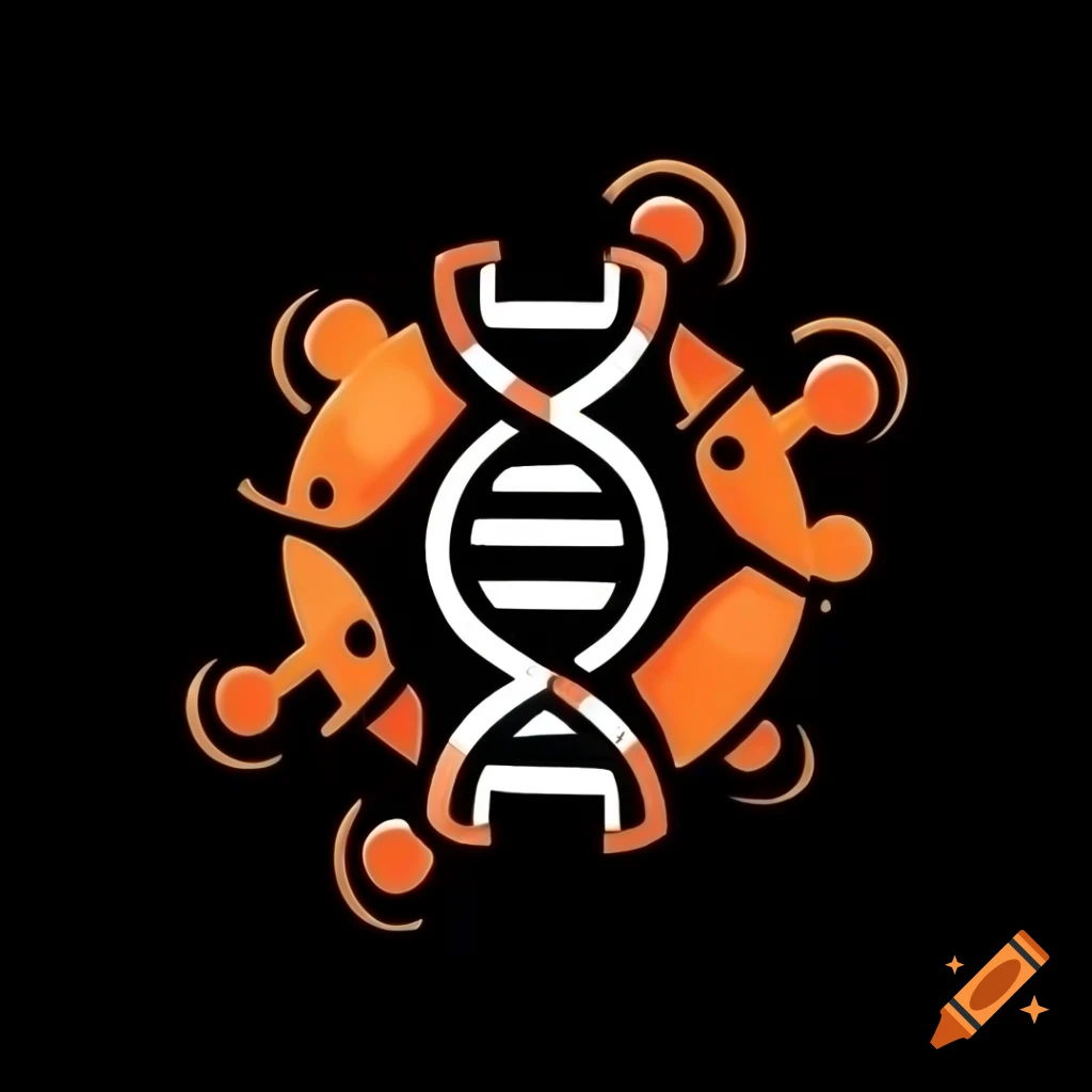 Orange DNA logo within virus structure featuring triangles