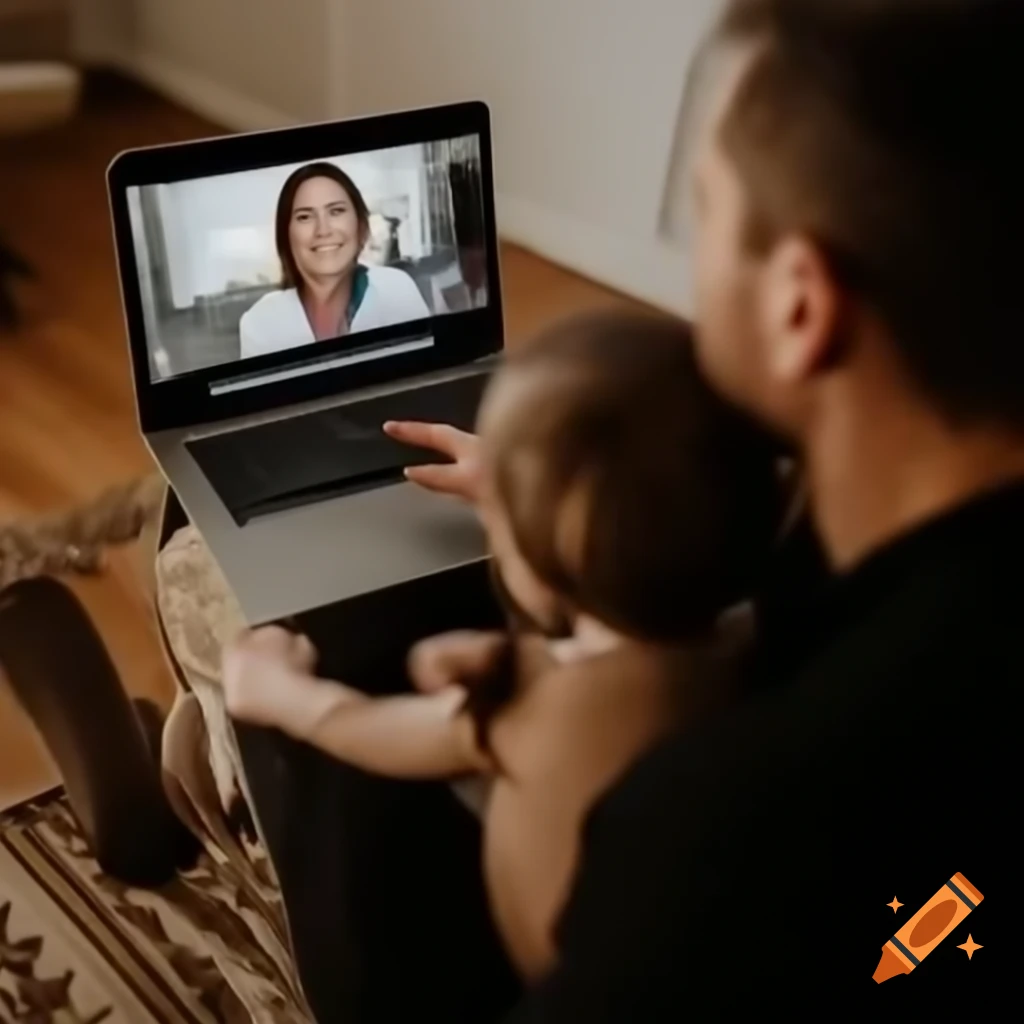 Child with eye patch participating in telehealth orthoptics session with parent