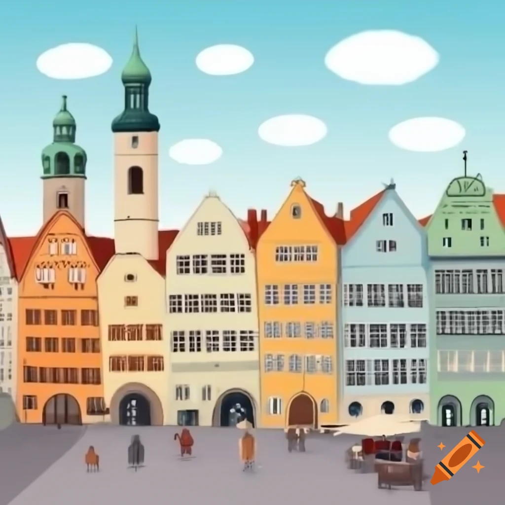 Cartoon art depicting the city of Augsburg