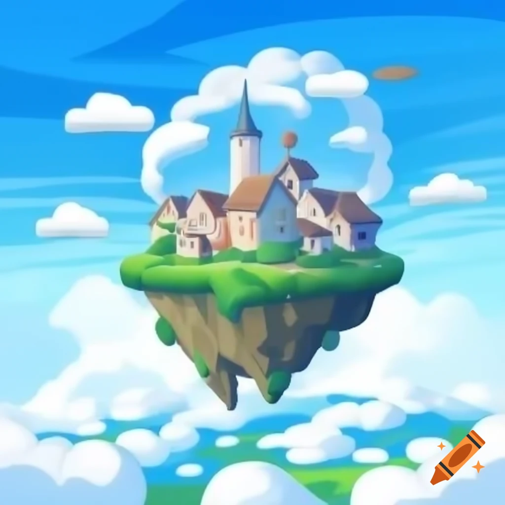 Floating village amidst clouds