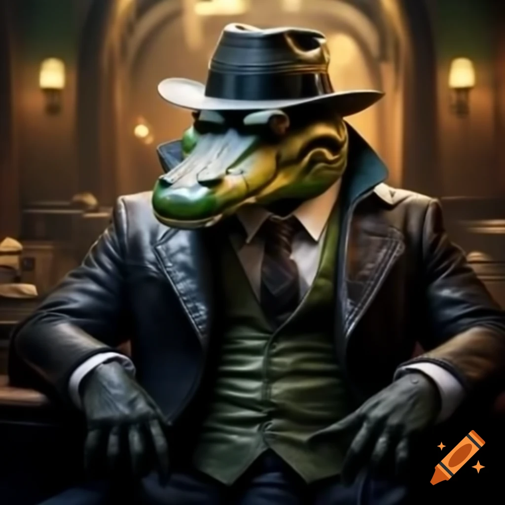 Crocodile character with mafia theme