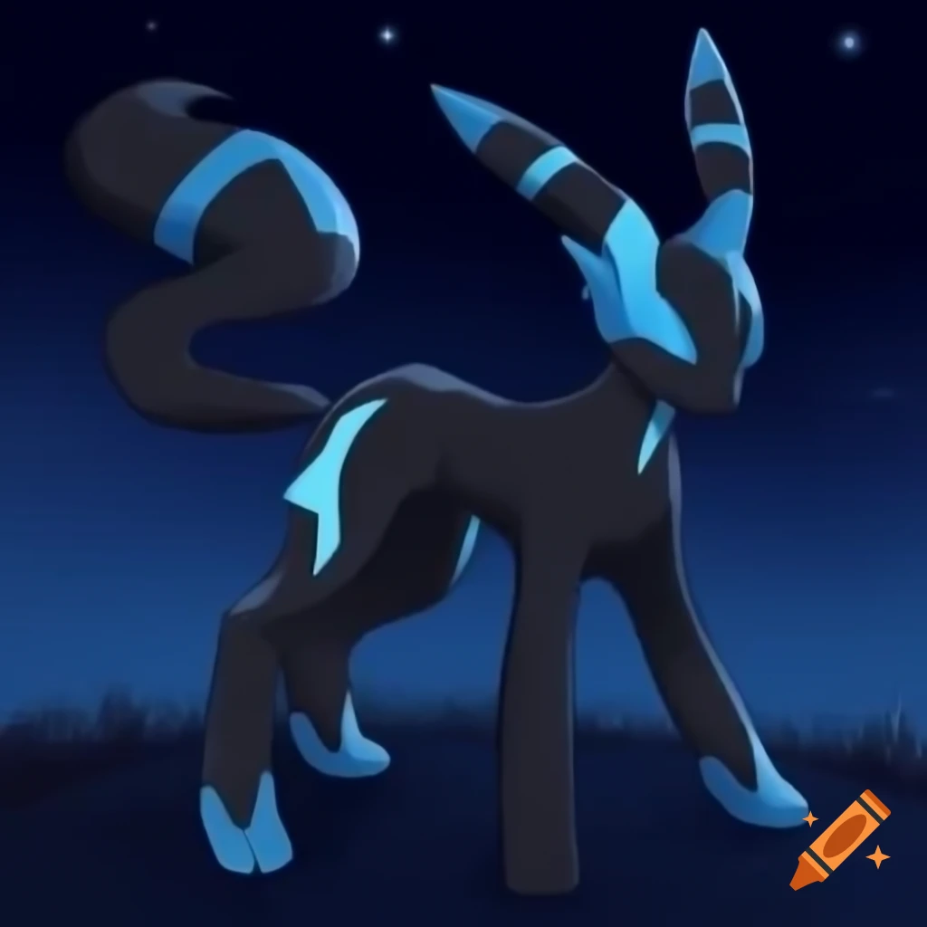Midnight-black Umbreon glowing under starry night with enchanted vibe