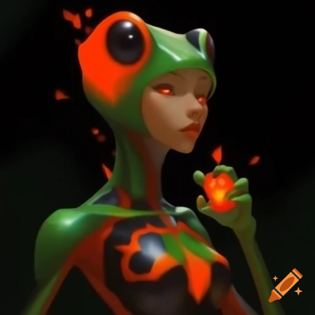 Anime character design inspired by poison dart frog