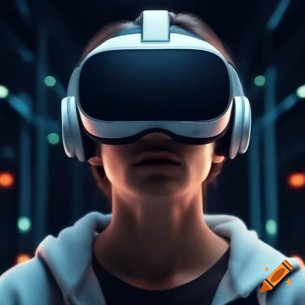 Person using virtual reality glasses in futuristic environment