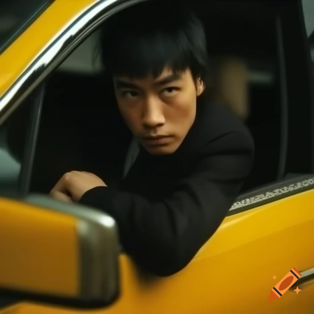 Taiwan man with black glasses next to yellow car