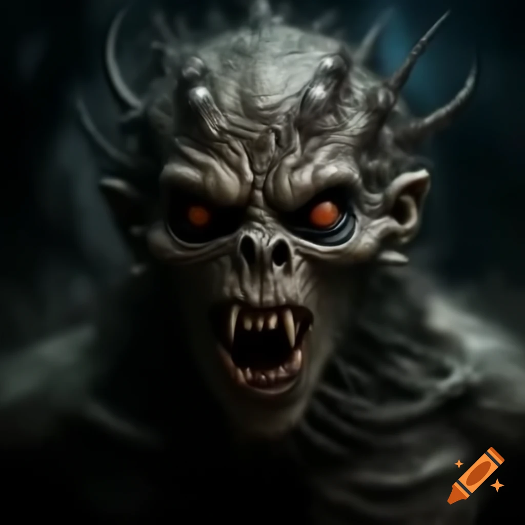 Dark vintage image of a scary monster with a split face