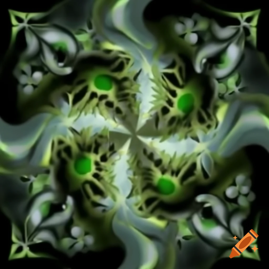 Fractal rococo corridor in four-dimensional space with green ants