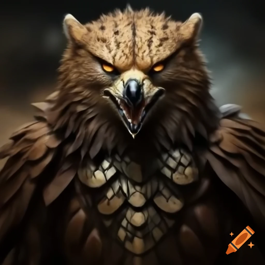 Amazing mythical creature combining features of bear, cheetah, and eagle