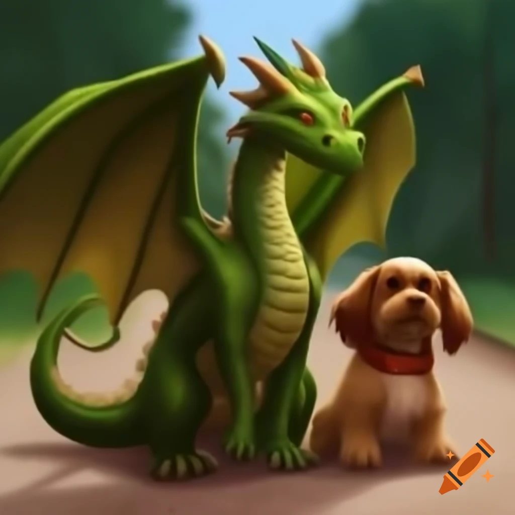 Dragoness and dog walking together