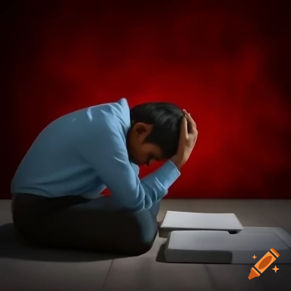 South Indian student crying in classroom, reflecting on studies, with a red theme