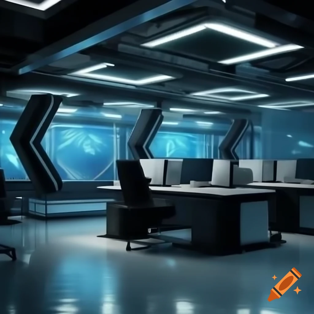 Futuristic office space with holographic displays at NexGen Solutions