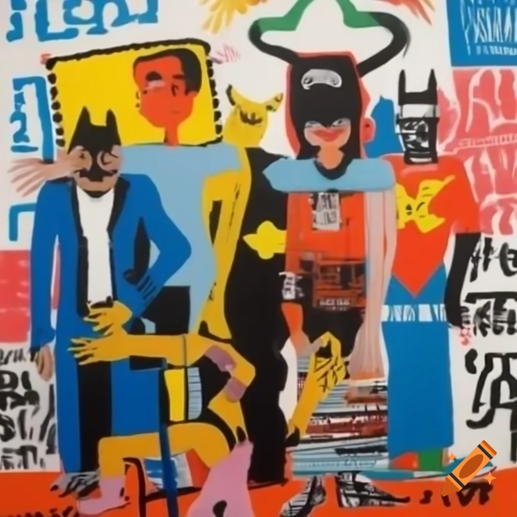 Artwork featuring superheroes in the style of Jean-Michel Basquiat