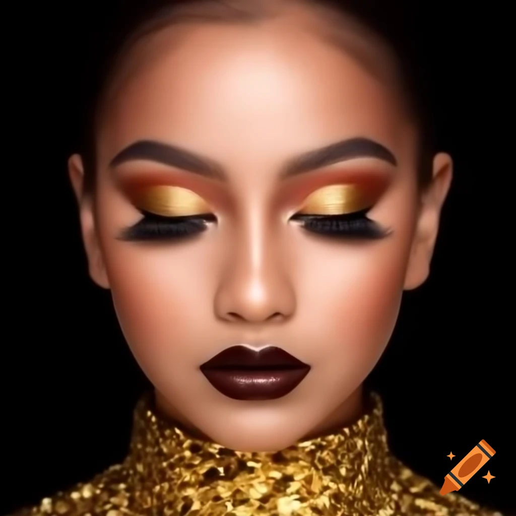 Girl with beautiful makeup against a gold and black background