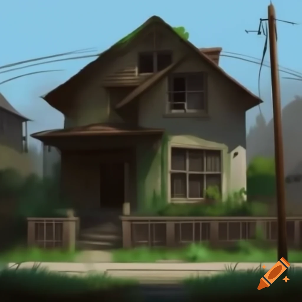 Neglected vacant house with overgrown garden and rusty fence