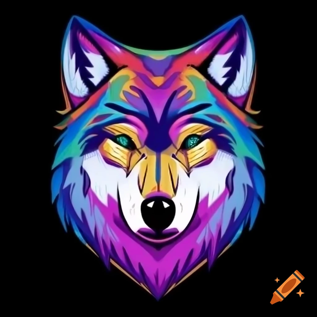 Vividly colored wolf illustration