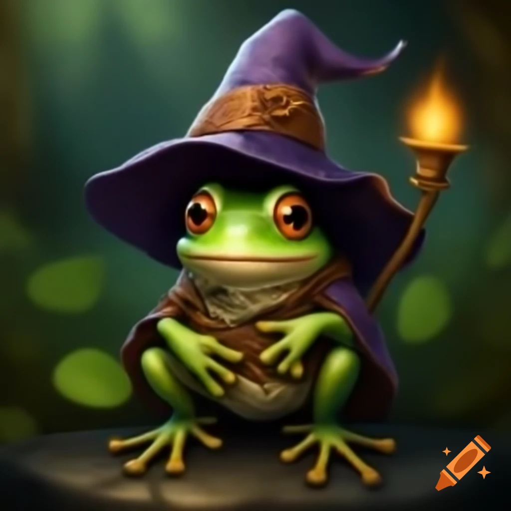 Wizard frog character with magical elements