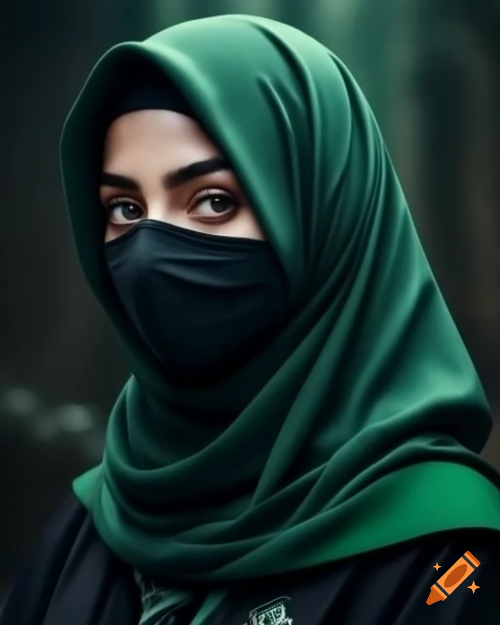Slytherin girl wearing a hijab in full length