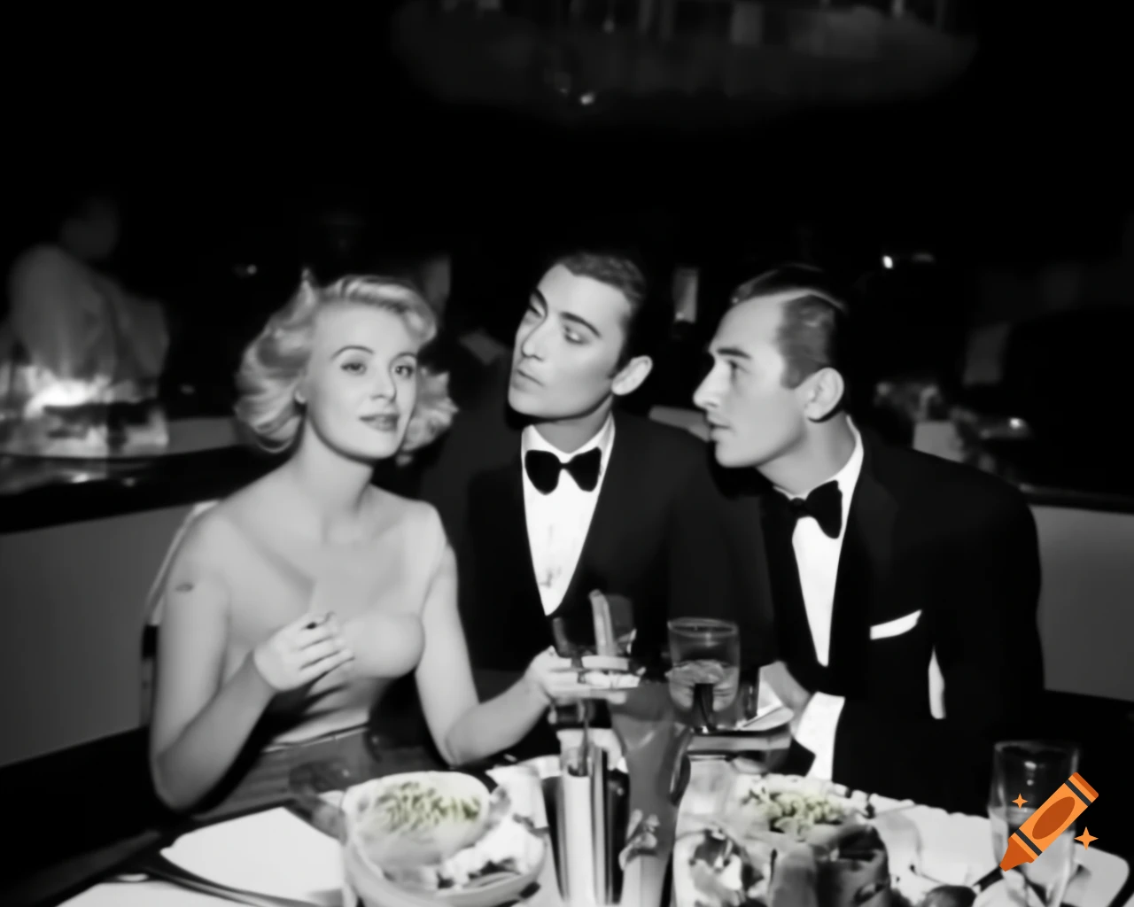 Glamorous 1960s upscale dining establishment with elegant decor