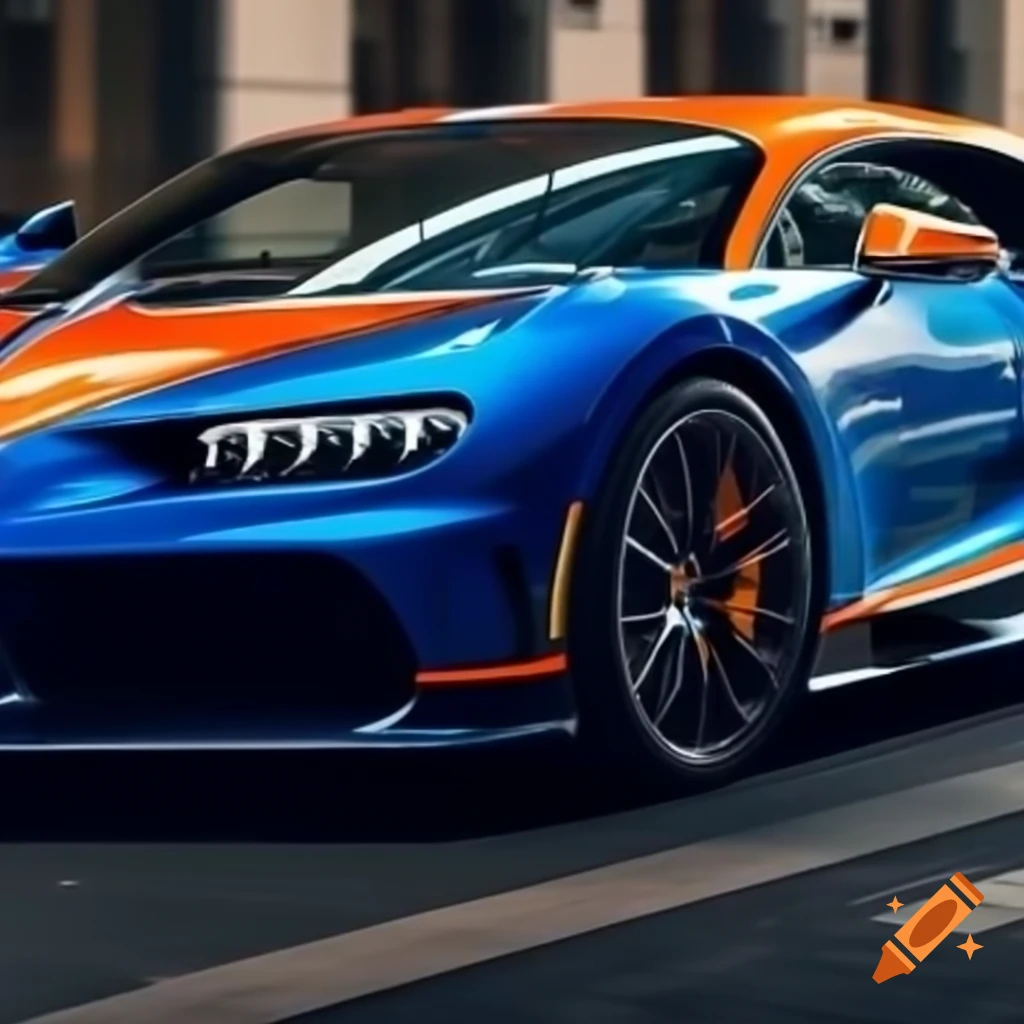 Blue and orange Bugatti car