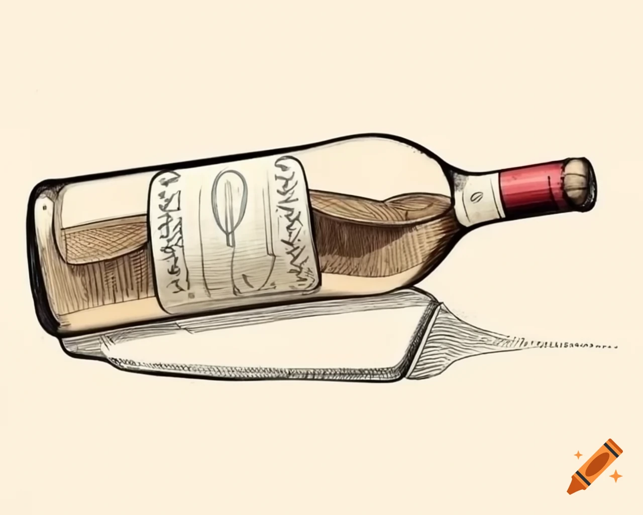Antique color drawing of La Malgue wine bottle