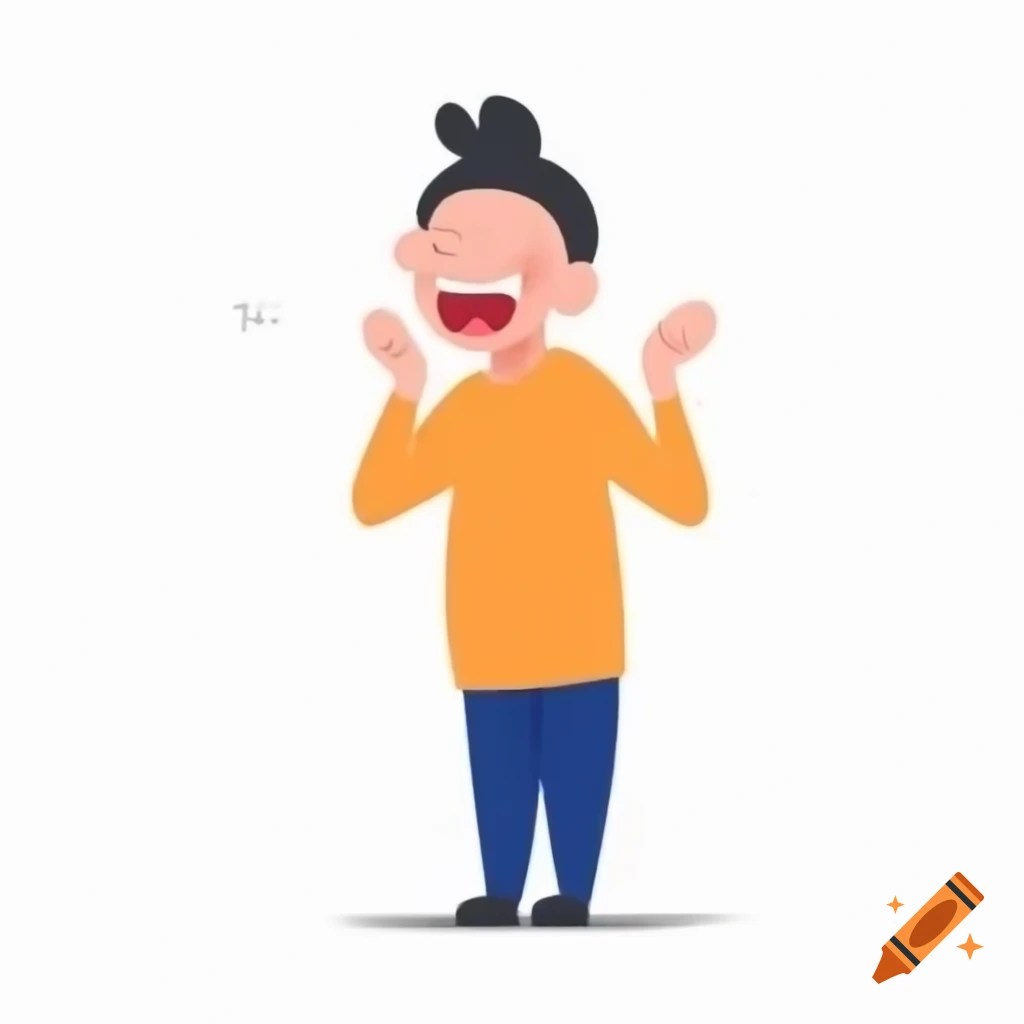Cartoon person laughing while looking embarrassed on white background