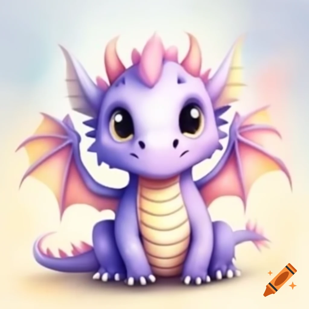 Cute whimsical dragon in pastel colors with matching background
