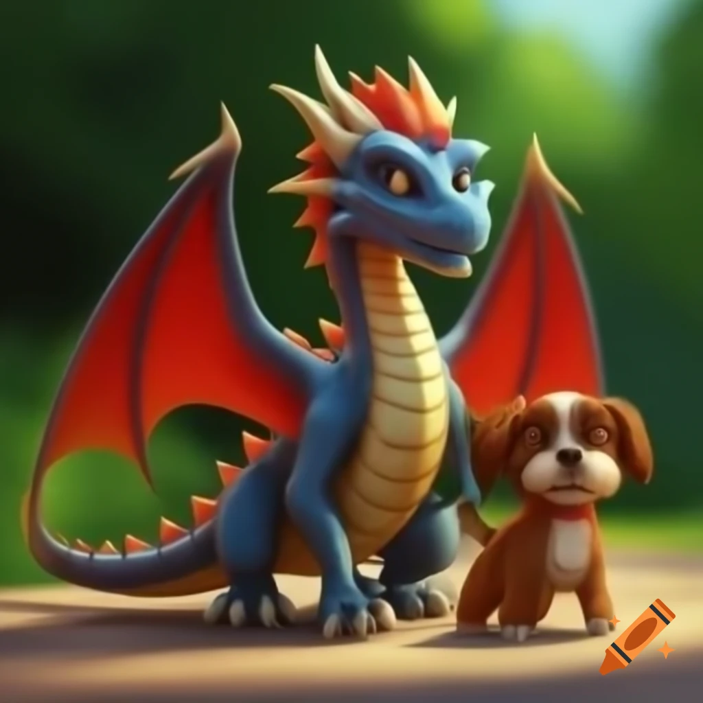 Dragoness and dog enjoying a walk together